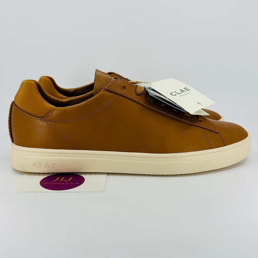 Clae Men's Bradley Cashew Brown Leather Low Top Casual Everyday Sneakers Size 9